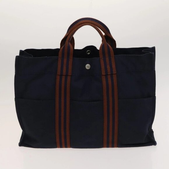 HERMES Fourre Tout MM Hand Bag Canvas 2Set Gray Navy Auth ti3040 - Picture 8 of 16